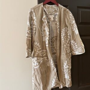 Chico's Beige and White Floral Cardigan